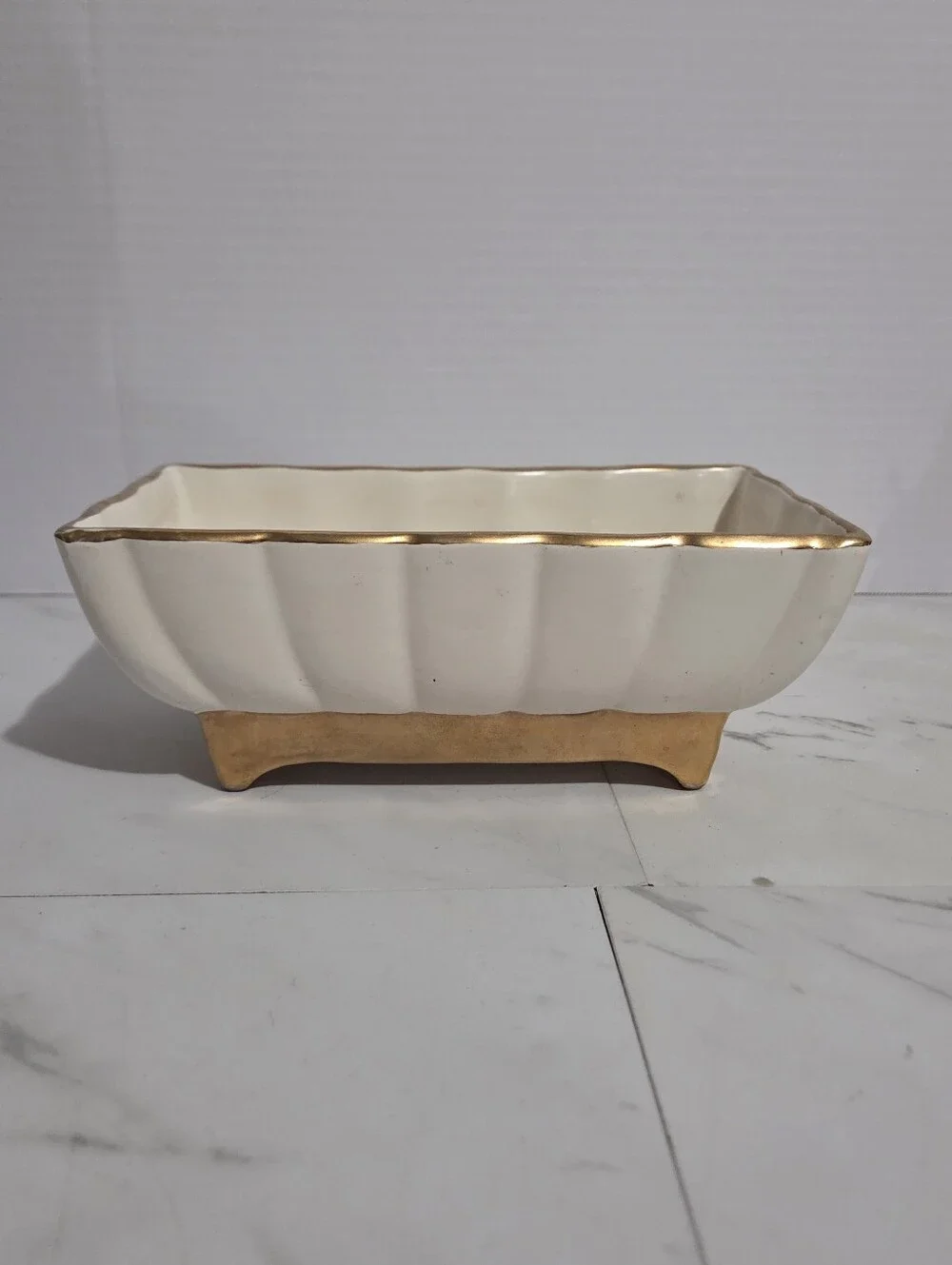 Vintage Shafer Pottery 23K Gold Trim Pedestal Vanity Tray - 10